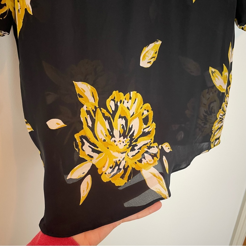 Joie Ance Floral Silk V-Neck Puff Sleeve Caviar Blouse \\ S View 6